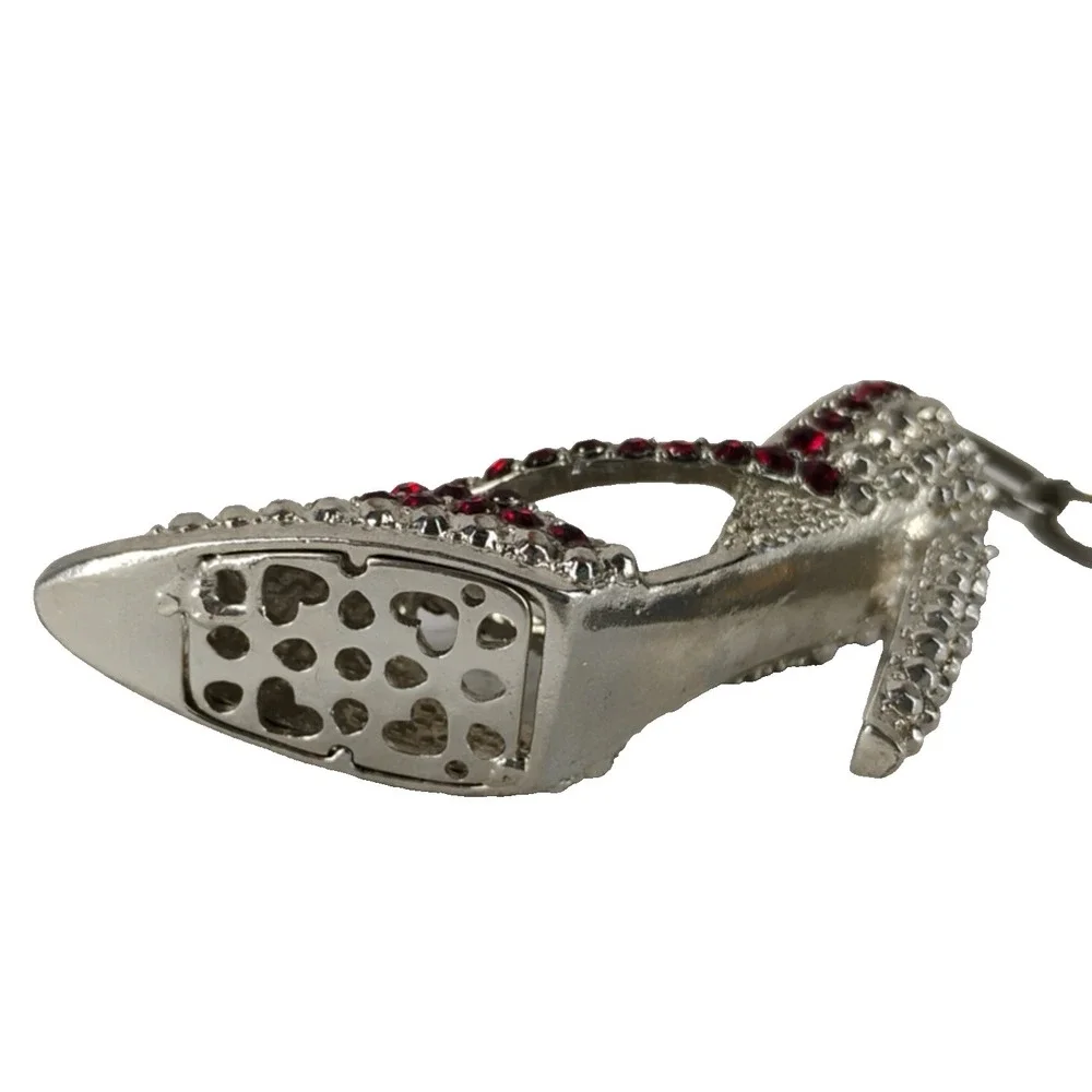 Red Rhinestone Silver Tone Metal High Heel Shoe Shoes Keychain‎ Purse Charm